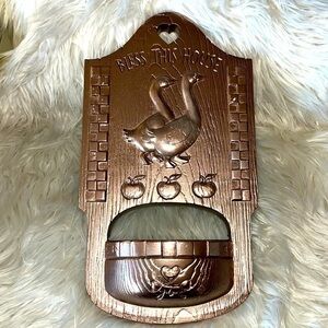 Burwood Homco BLESS THIS HOUSE Wall Pocket Plaque. Painted gold.